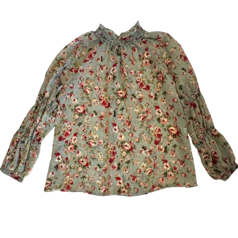 Zara Floral Tie Neck Peasant Boho Blouse Small
